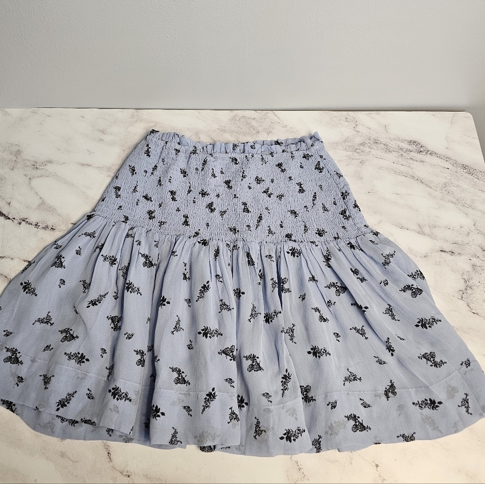 Ganni Floral‎ Stretchable Blue Mini Skirt Large NWT - Picture 5 of 8
